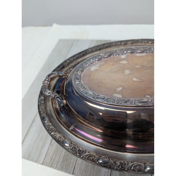 Silver Plated Covered Oval Serving Dish by Wm Rogers Sons Victorian Rose Pattern - Picture 3 of 9